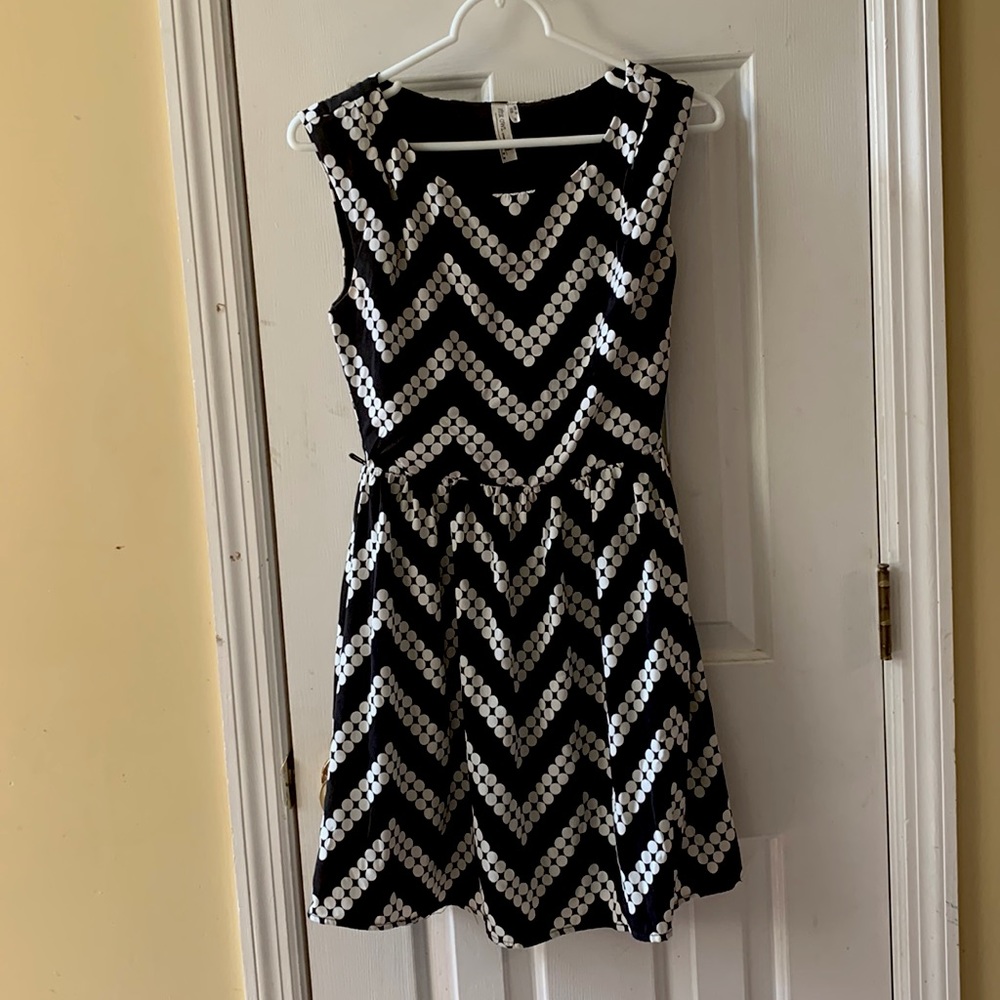 Women's Pink Owl black and white dress. Washable, Lined and side zipper. Size S